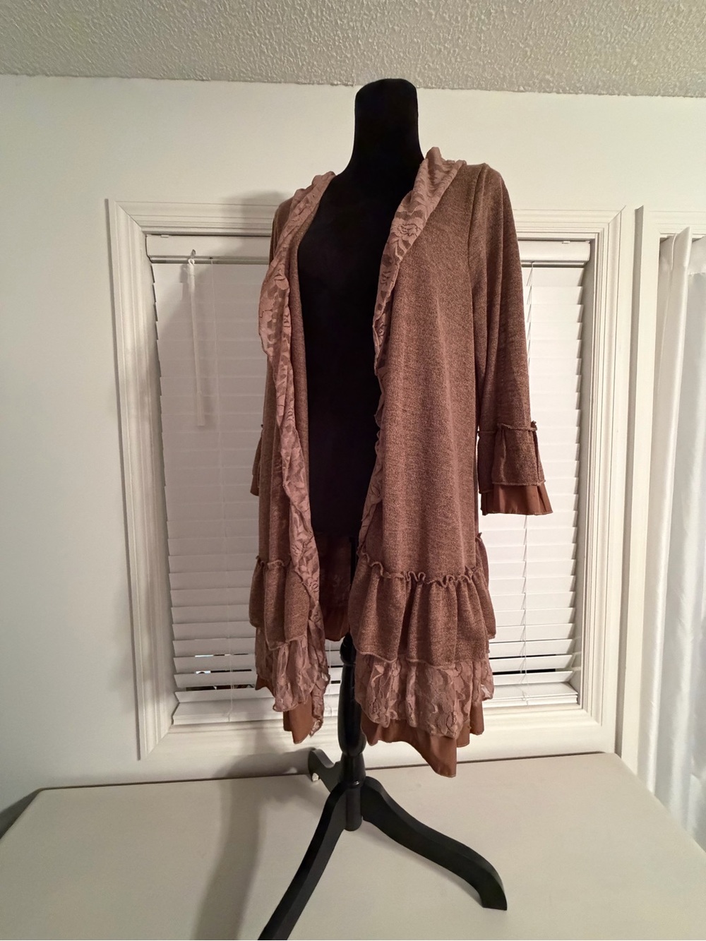 Whimsy Lace Mesh Cardigan Duster Boho Fairy Grunge Whimsigoth XL earthy